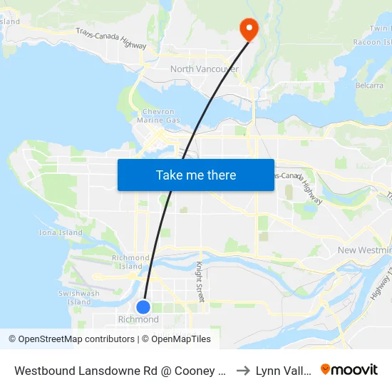 Westbound Lansdowne Rd @ Cooney Rd to Lynn Valley map