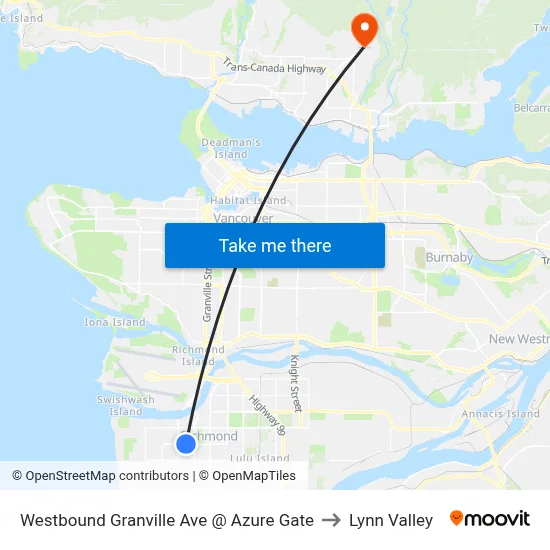 Westbound Granville Ave @ Azure Gate to Lynn Valley map