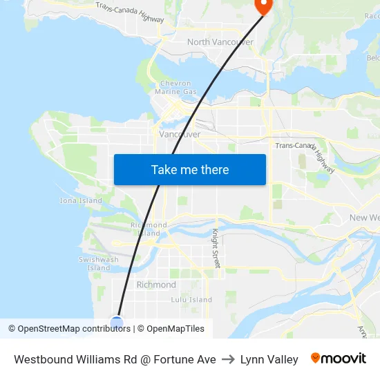 Westbound Williams Rd @ Fortune Ave to Lynn Valley map
