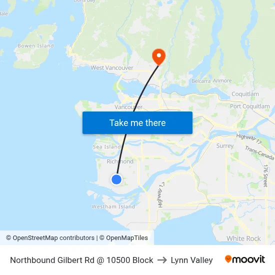 Northbound Gilbert Rd @ 10500 Block to Lynn Valley map