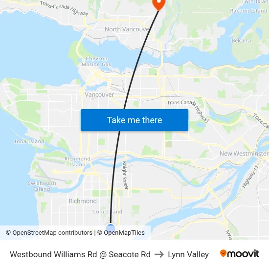 Westbound Williams Rd @ Seacote Rd to Lynn Valley map