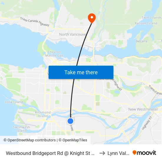 Westbound Bridgeport Rd @ Knight St Bridge to Lynn Valley map