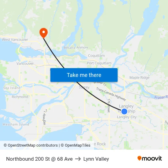 Northbound 200 St @ 68 Ave to Lynn Valley map