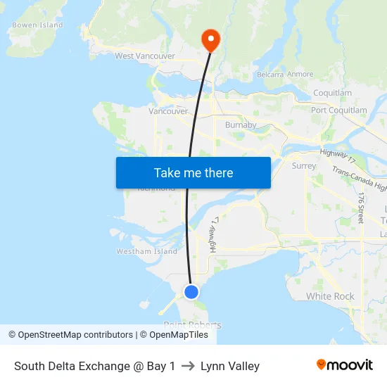 South Delta Exchange @ Bay 1 to Lynn Valley map