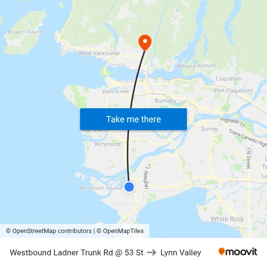 Westbound Ladner Trunk Rd @ 53 St to Lynn Valley map