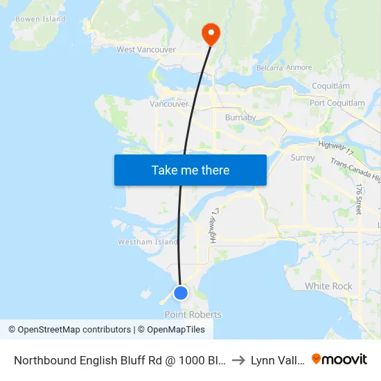 Northbound English Bluff Rd @ 1000 Block to Lynn Valley map