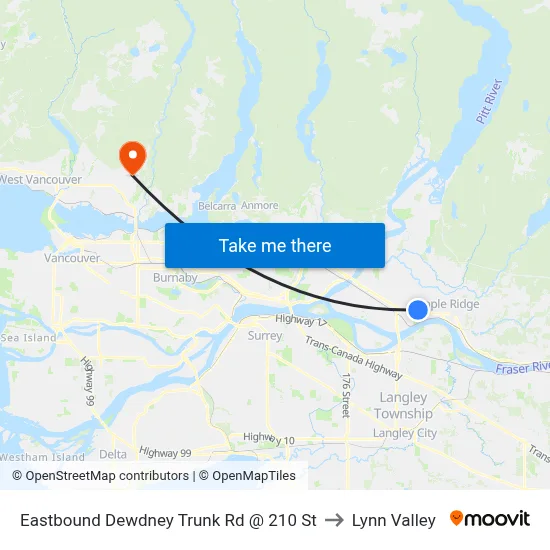 Eastbound Dewdney Trunk Rd @ 210 St to Lynn Valley map