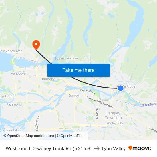 Westbound Dewdney Trunk Rd @ 216 St to Lynn Valley map