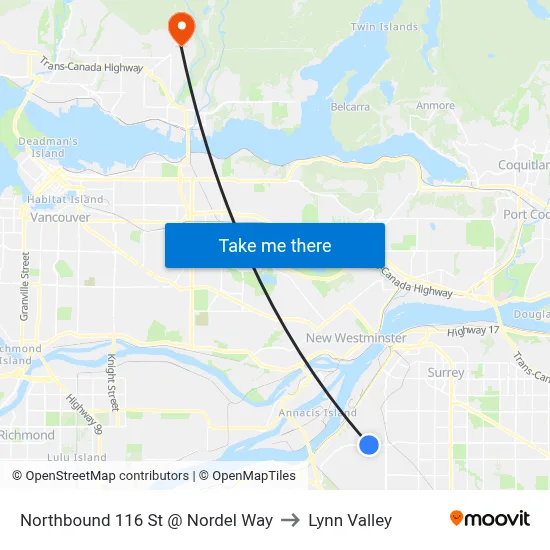 Northbound 116 St @ Nordel Way to Lynn Valley map