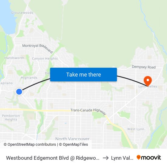 Westbound Edgemont Blvd @ Ridgewood Dr to Lynn Valley map