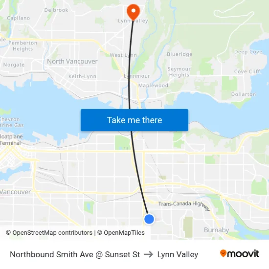 Northbound Smith Ave @ Sunset St to Lynn Valley map