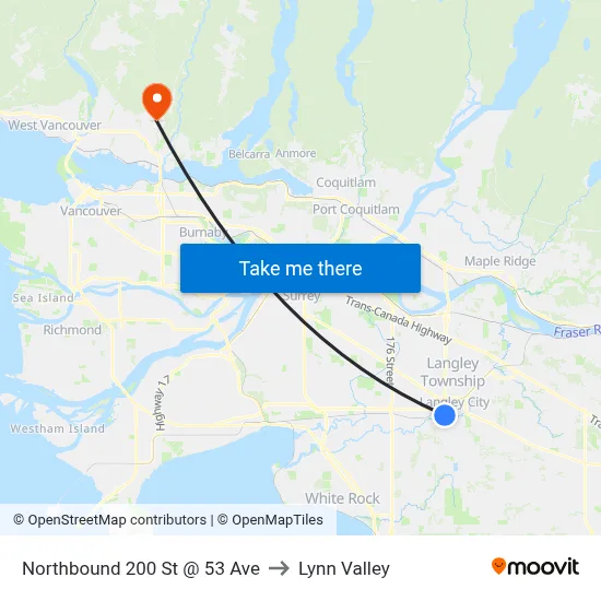 Northbound 200 St @ 53 Ave to Lynn Valley map