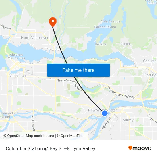 Columbia Station @ Bay 3 to Lynn Valley map