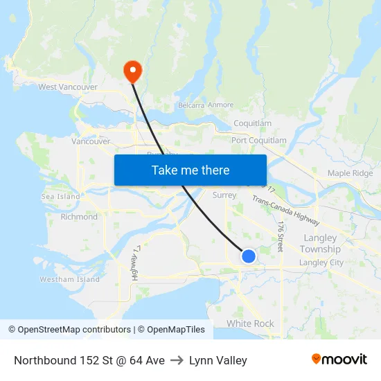 Northbound 152 St @ 64 Ave to Lynn Valley map
