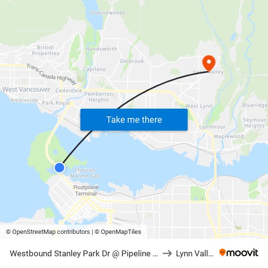 Westbound Stanley Park Dr @ Pipeline Rd to Lynn Valley map