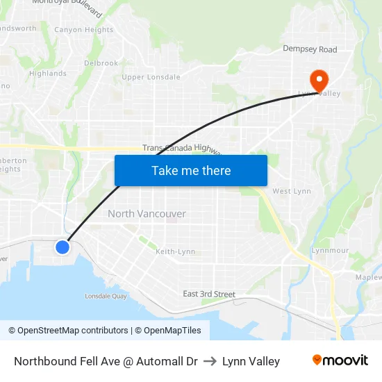 Northbound Fell Ave @ Automall Dr to Lynn Valley map