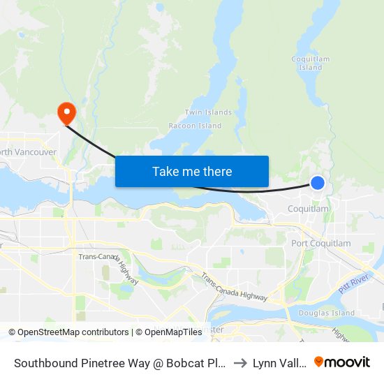 Southbound Pinetree Way @ Bobcat Place to Lynn Valley map