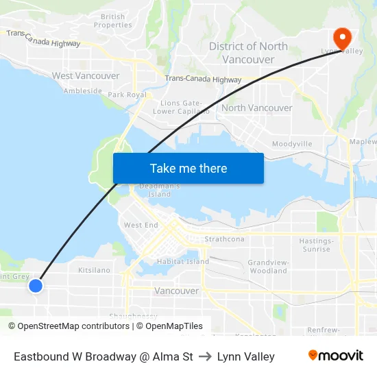 Eastbound W Broadway @ Alma St to Lynn Valley map