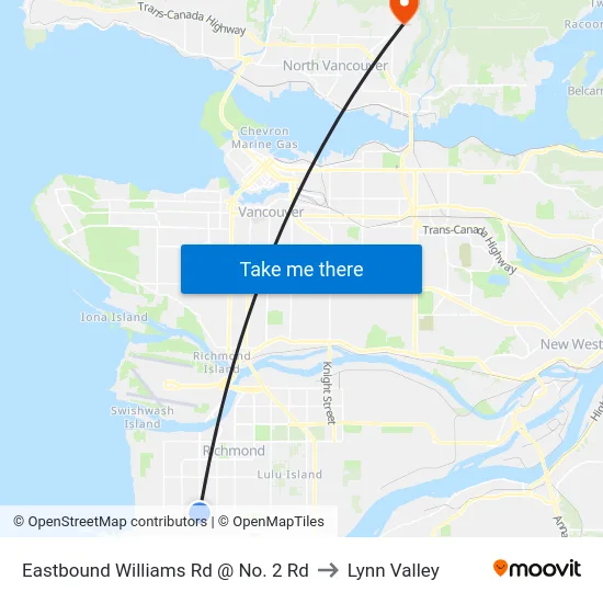 Eastbound Williams Rd @ No. 2 Rd to Lynn Valley map