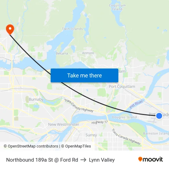 Northbound 189a St @ Ford Rd to Lynn Valley map