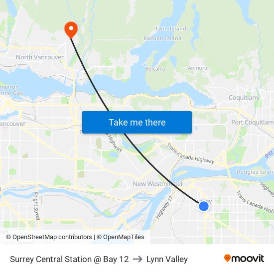 Surrey Central Station @ Bay 12 to Lynn Valley map