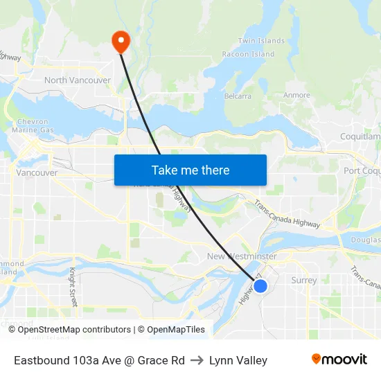 Eastbound 103a Ave @ Grace Rd to Lynn Valley map