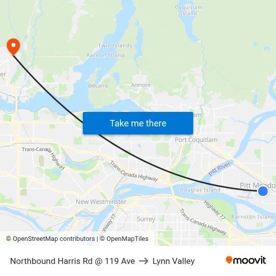 Northbound Harris Rd @ 119 Ave to Lynn Valley map