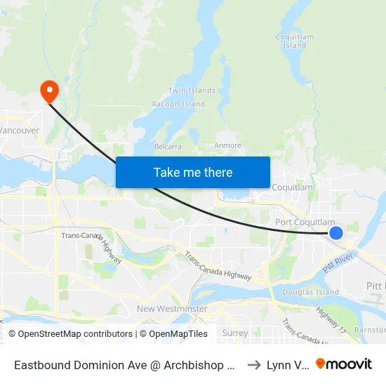 Eastbound Dominion Ave @ Archbishop Carney Secondary to Lynn Valley map
