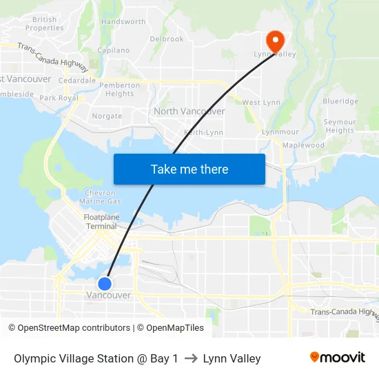 Olympic Village Station @ Bay 1 to Lynn Valley map