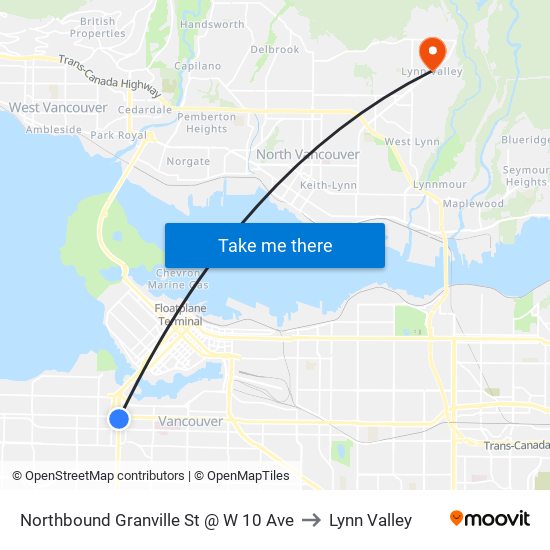 Northbound Granville St @ W 10 Ave to Lynn Valley map