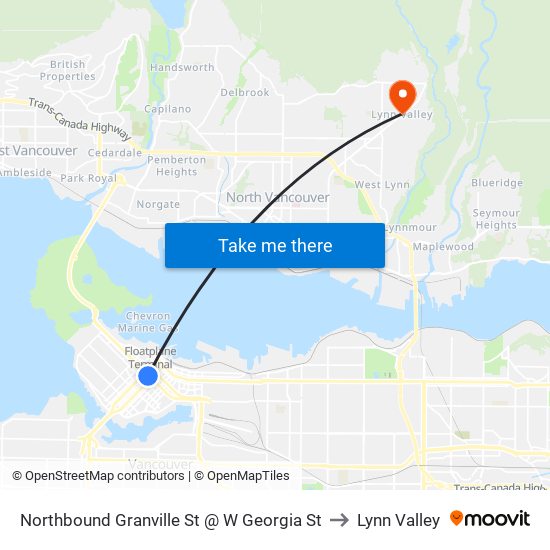 Northbound Granville St @ W Georgia St to Lynn Valley map