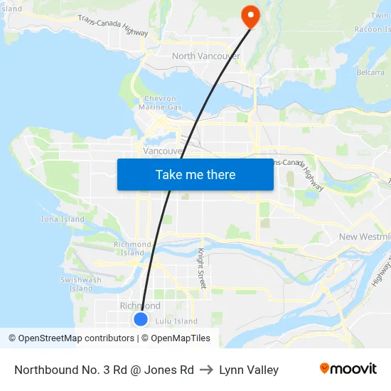 Northbound No. 3 Rd @ Jones Rd to Lynn Valley map