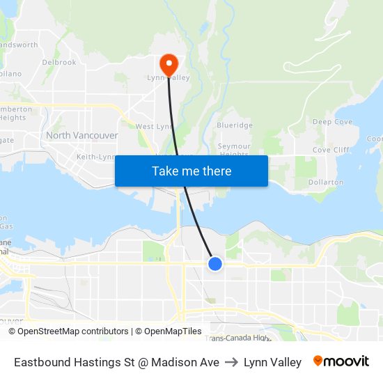 Eastbound Hastings St @ Madison Ave to Lynn Valley map