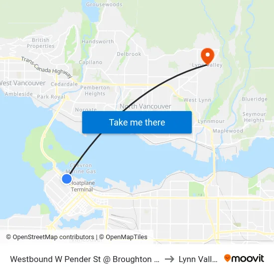 Westbound W Pender St @ Broughton St to Lynn Valley map