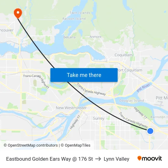 Eastbound Golden Ears Way @ 176 St to Lynn Valley map