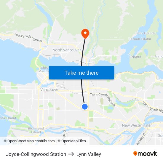 Joyce-Collingwood Station to Lynn Valley map
