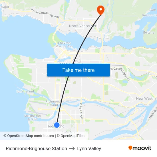 Richmond-Brighouse Station to Lynn Valley map