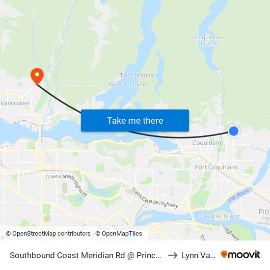 Southbound Coast Meridian Rd @ Princeton Ave to Lynn Valley map