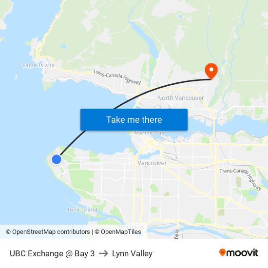 UBC Exchange @ Bay 3 to Lynn Valley map