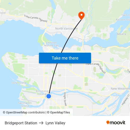 Bridgeport Station to Lynn Valley map