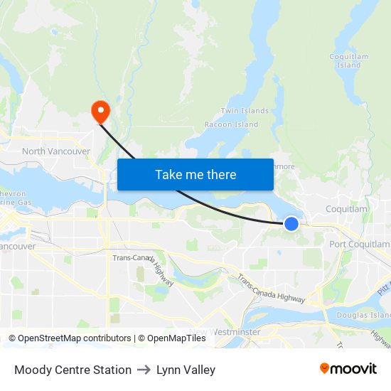 Moody Centre Station to Lynn Valley map
