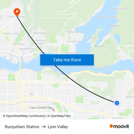 Burquitlam Station to Lynn Valley map