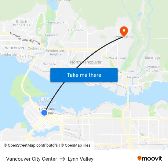 Vancouver City Center to Lynn Valley map