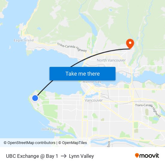 UBC Exchange @ Bay 1 to Lynn Valley map