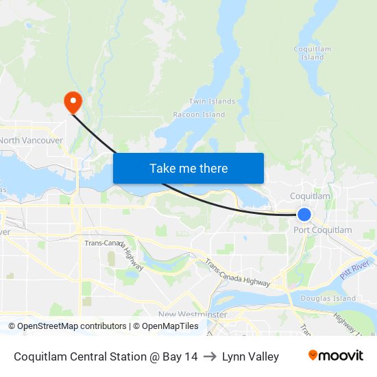 Coquitlam Central Station @ Bay 14 to Lynn Valley map