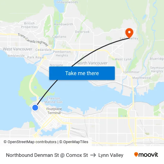Northbound Denman St @ Comox St to Lynn Valley map