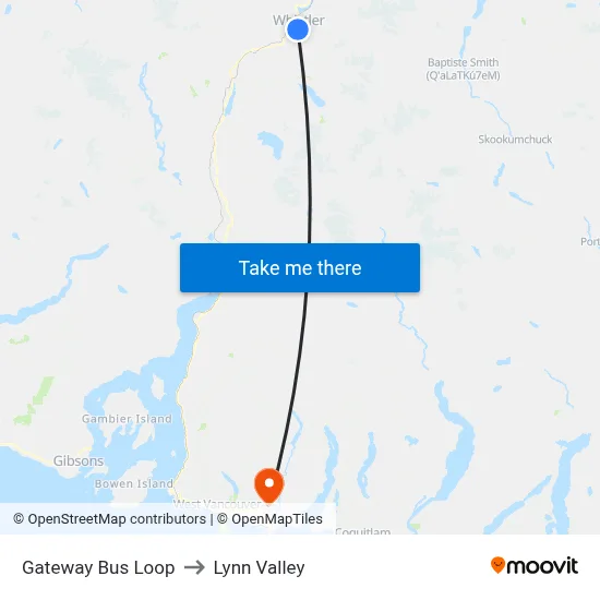 Gateway Bus Loop to Lynn Valley map