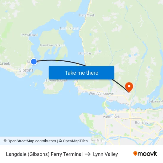 Langdale (Gibsons) Ferry Terminal to Lynn Valley map