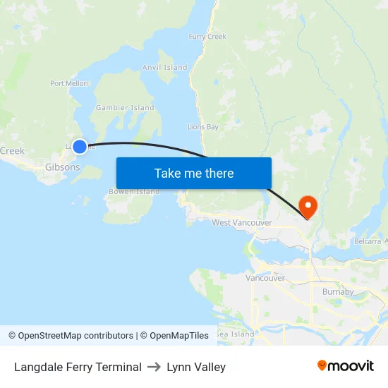 Langdale Ferry Terminal to Lynn Valley map