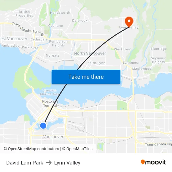 David Lam Park to Lynn Valley map